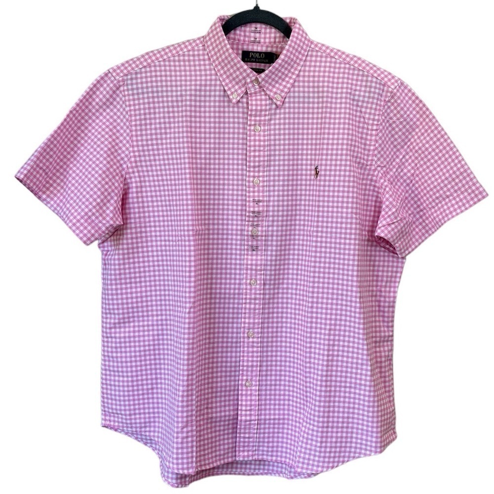 NEW Polo Ralph Lauren Classic Fit Short Sleeve Button Down Shirt Pink Gingham XL
